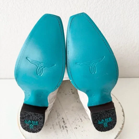 Lane DESTINY Womens Cowboy Boots 7.5 White Western Cowgirl Bridal Mid Calf Tall - Picture 9 of 12